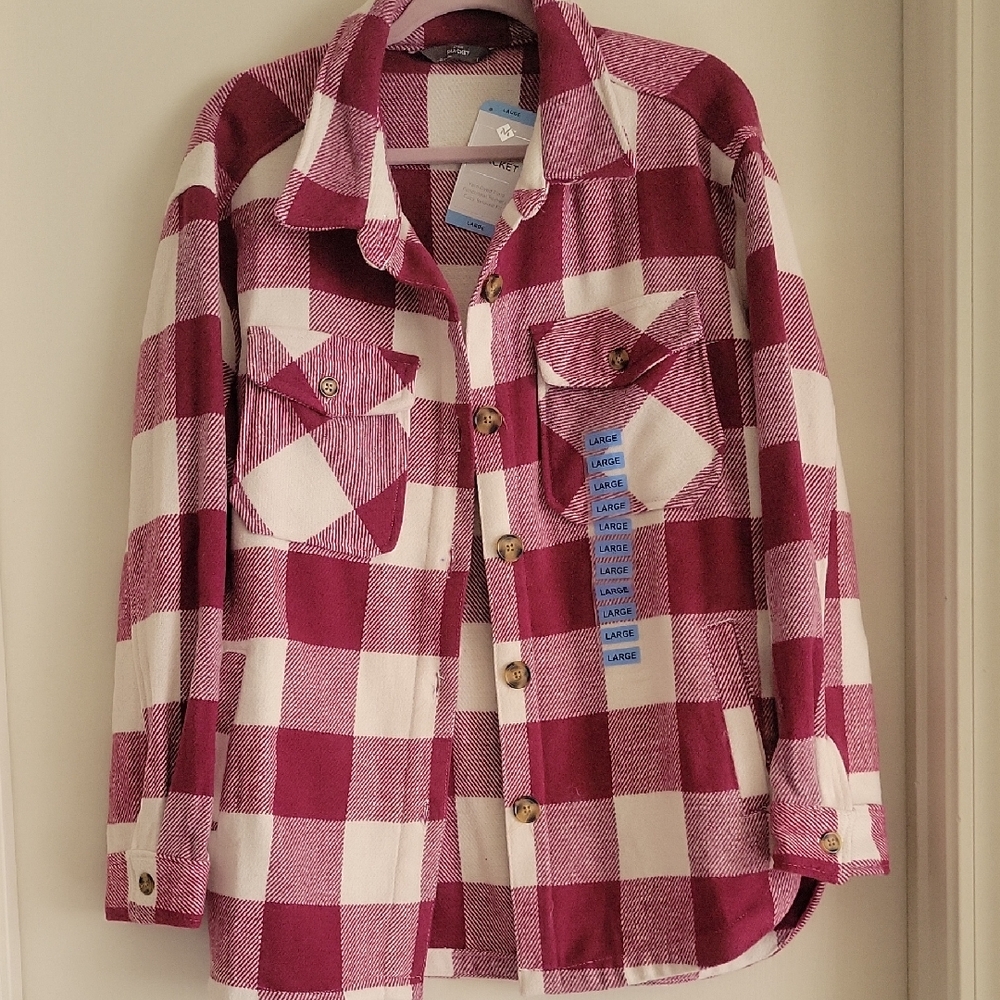 Women's Pink and White Checkered Shacket